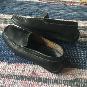 GEOX Black Leather Loafer Dress Shoes